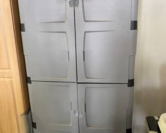 Freestanding Rubbermaid Plastic double door Storage Cabinet - always kept in garage