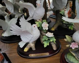 Wellington collection porcelain dove figures with a wooden base