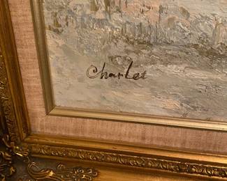 Signed Oil painting Marie Charlot Impressionist Beach Victorian Seascape