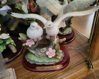 Wellington collection porcelain double dove figures with a wooden base