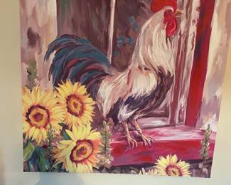 Framed Wall Art of Roosters and Sunflowers