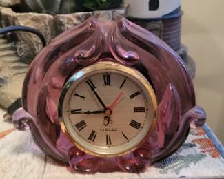 Fenton Cranberry Glass Clock Scroll Design