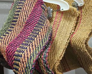 several vintage natural fiber tote bags