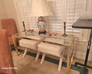 Hollywood Regency table with benches