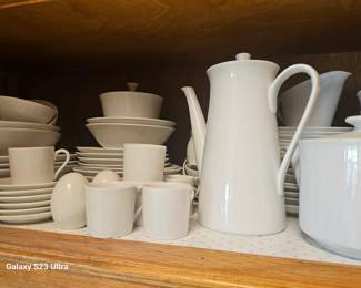 Mid-century dish and coffee set, also with tea pot and cups 