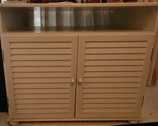 White louvered-door storage cabinet