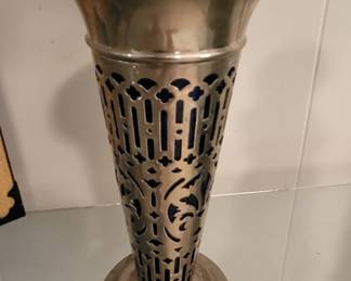 Silver-plated vase with a cobalt blue glass insert