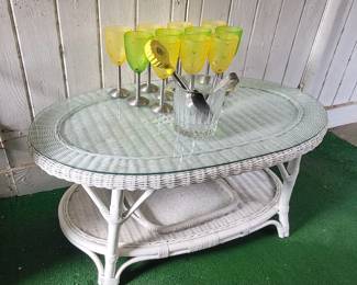 Wicker coffee table with glass top