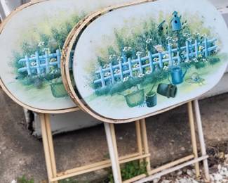 Mid-century painted folding tray tables