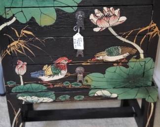 Hand painted black lacquer trunk