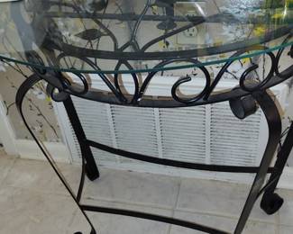 Metal glass top entry table