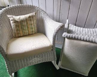 Wicker chair with ottoman