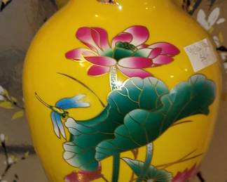 Yellow famille rose porcelain vase