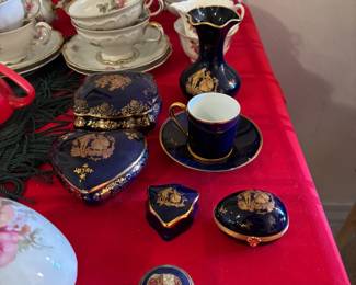 dark blue french tea set and trinket dishes