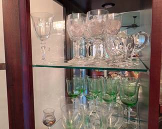 Vintage green French glasses and crystal glassware