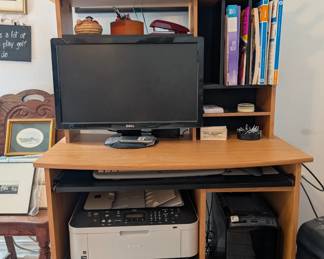 Computer desk, printer, and office supplies