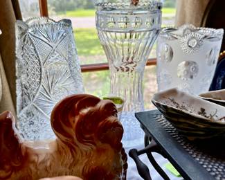 three XLarge cut glass vases