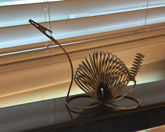 Vintage brass coil office paper holder : snail