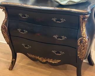 Black and Gold Bombay Chest with Carved Details