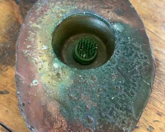 Japanese pottery flower vase with metal "frog"