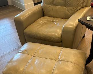 Cream colored Leather Chair with Stool