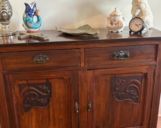 Antique English Carved Chest with 2 Drawers 