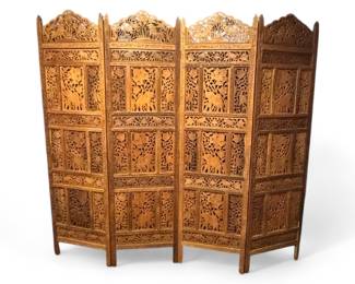 4-panel Teak Screen with Animal Motif