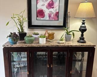 African violets, plants, lamp, art