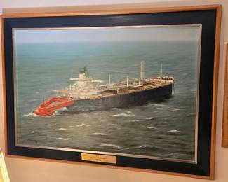 Vintage Original R. Caseria Signed FPSO II Oil Tanker Signed Oil Painting