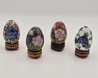 Cloisonne Eggs With Wood Stands
