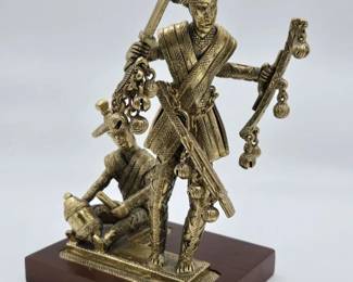 Unique Vintage Tribal Brass Figurine With Wood Base