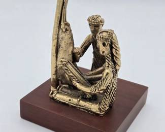 Unique Vintage Tribal Brass Figurine With Wood Base