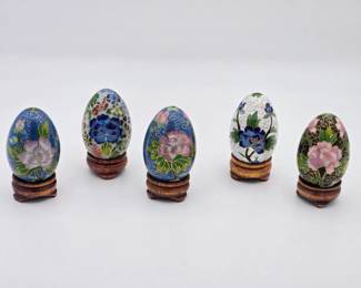 Cloisonne Eggs With Wood Stands