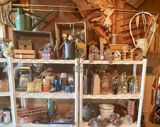 Birdhouses, collectible bottles, vintage appliances, thermos