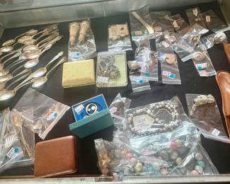 Jewelry, sterling spoons, vintage WWII knife