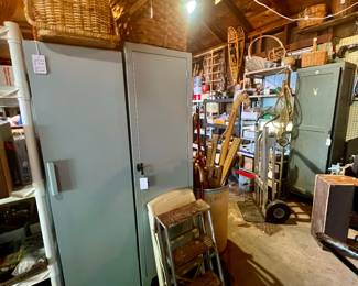Metal cabinet, wooden cabinets