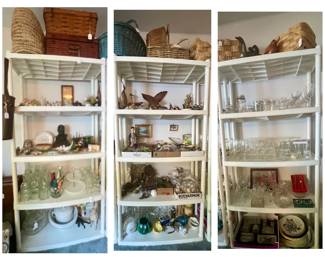 Figurines, baskets, glassware