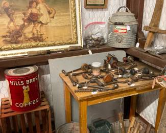 LARGE Hills Bros coffee tin, antique and vintage tools