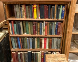 antique and vintage crockware, books, 78s, raisin crate