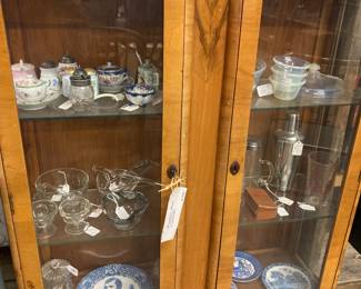 blue transferware, condiments, Fry Glass, cocktail shakers, glassware