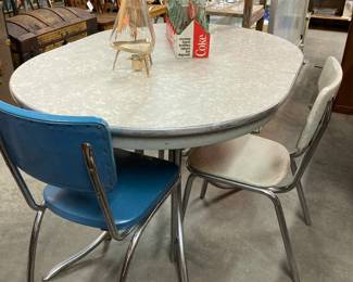melamine and chrome table and two chairs