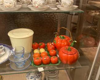 condiment sets, blue and white German canister set