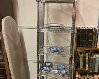 Blue Willow, wood ironing board, Longaberger basket