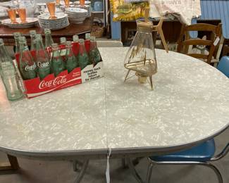 melamine and chrome kitchen table, Coca-Cola carrier, coffee carafe