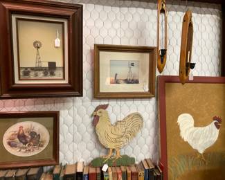 roosters and hens, and windmills