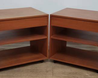 Mid Century teak side tables on casters