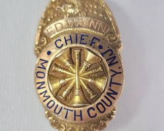 10k gold Fire Chief badge Monmouth County, NJ