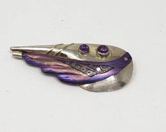 14k gold and sterling silver brooch