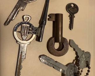 Old keys. Car. Skeleton. Railroad. 