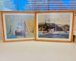 38 Setof2MaritimePrintsSalmonFishermanGulfCoastShrimper
